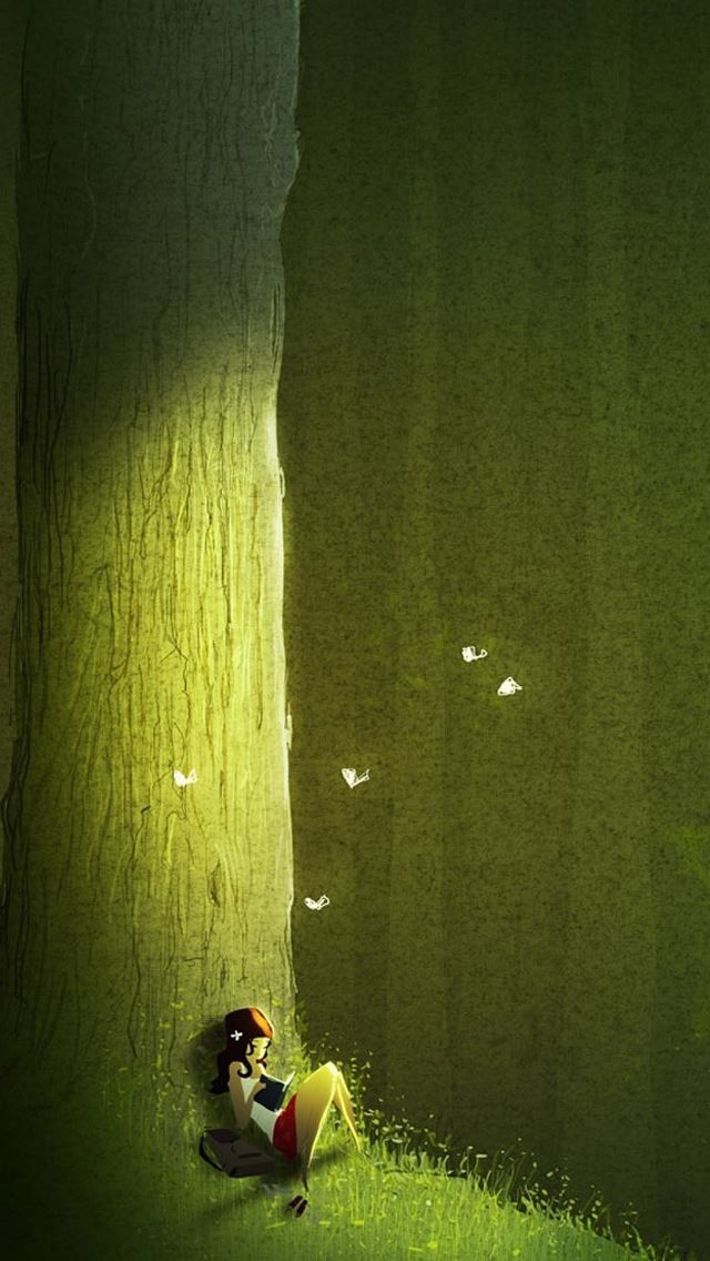 640x1136 Reading Girl - butterfly iPhone Wallpaper