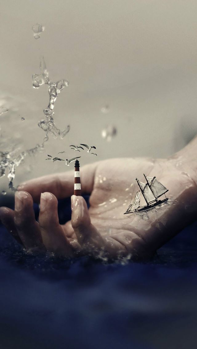 640x1136 Sail Ship On Hand - hand iPhone Wallpaper