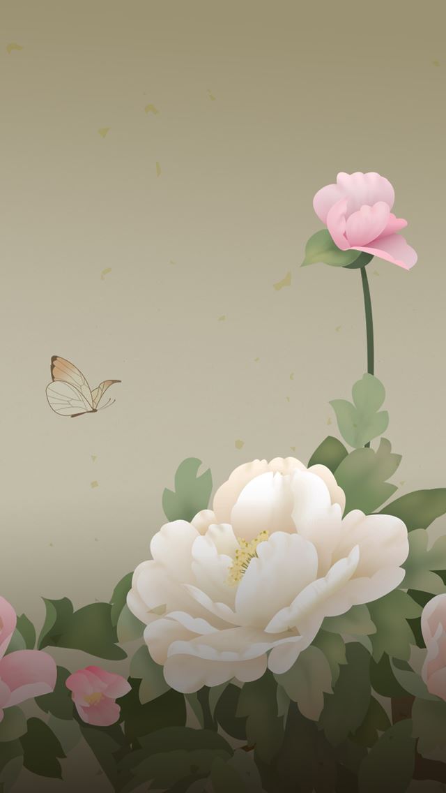 640x1136 Peony Flowers Butterfly Drawn - pink iPhone Wallpaper