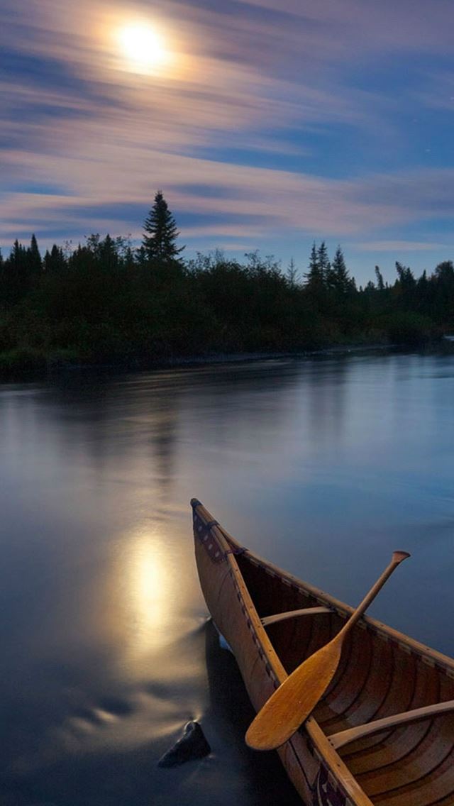 640x1136 River Boat Sunset Silky Water - trees iPhone Wallpaper