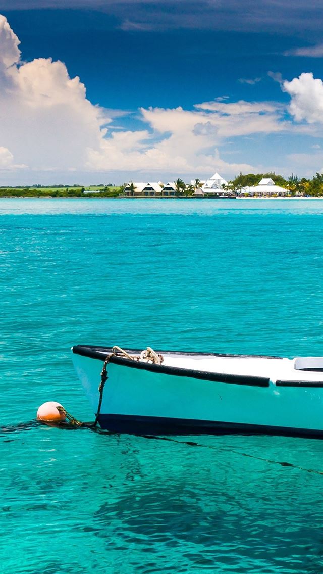 640x1136 Nature Calm Ocean Boat - clouds iPhone Wallpaper