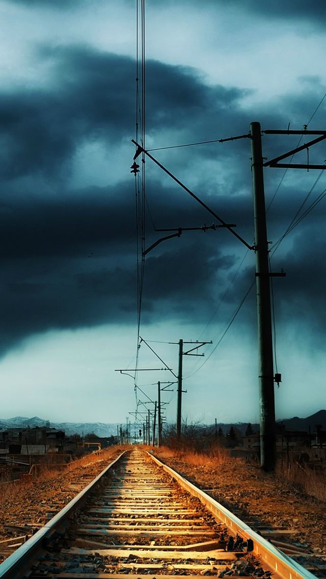 640x1136 Nature Countryside Railway Storm -  iPhone Wallpaper