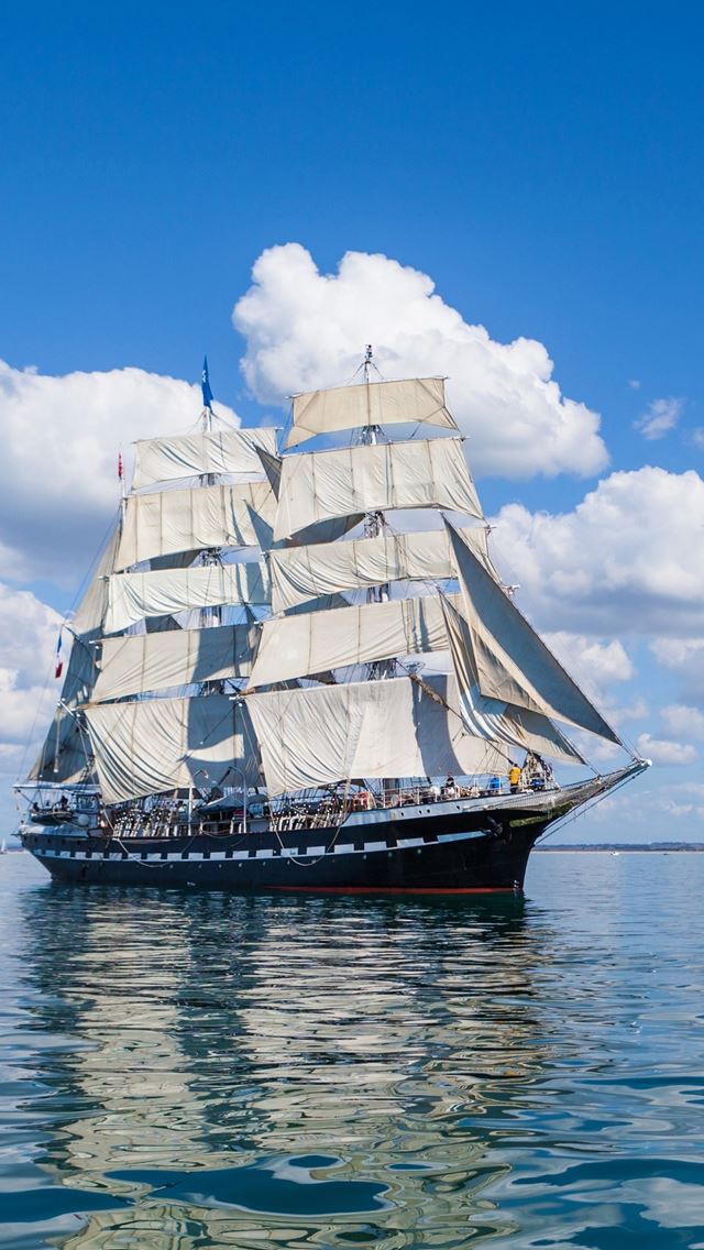 640x1136 Ship Sea Sky Sail Wave - clouds iPhone Wallpaper