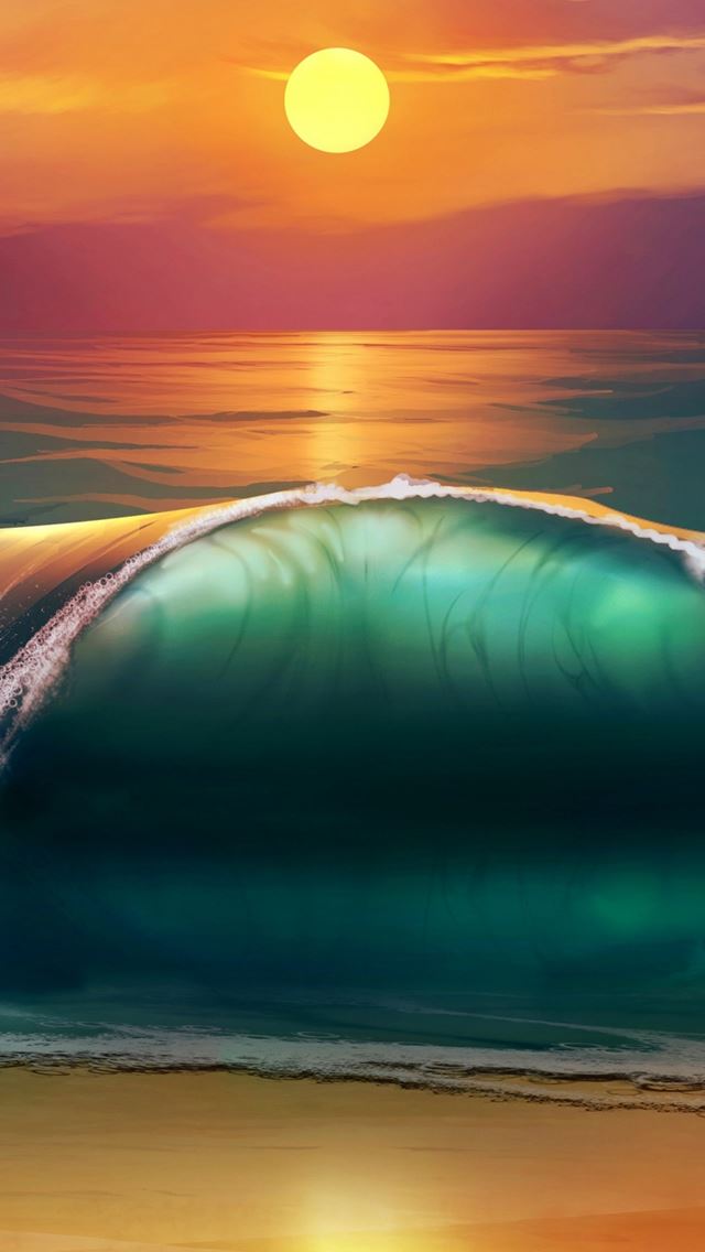 640x1136 Art Sunset Beach Sea Waves -  iPhone Wallpaper
