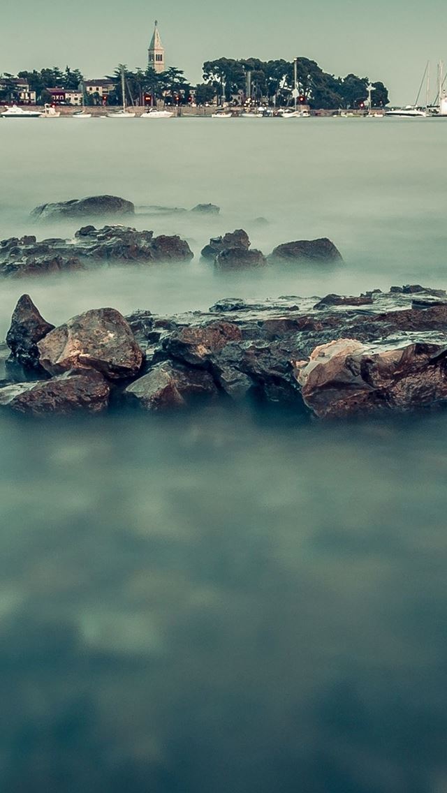 640x1136 Nature Mist Rock River - fog iPhone Wallpaper