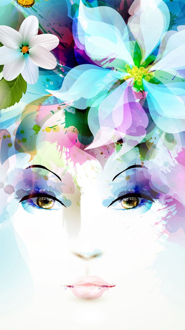 640x1136 Art Girl Eyes Flowers Petals Butterfly Leaves Spray - leaves iPhone Wallpaper