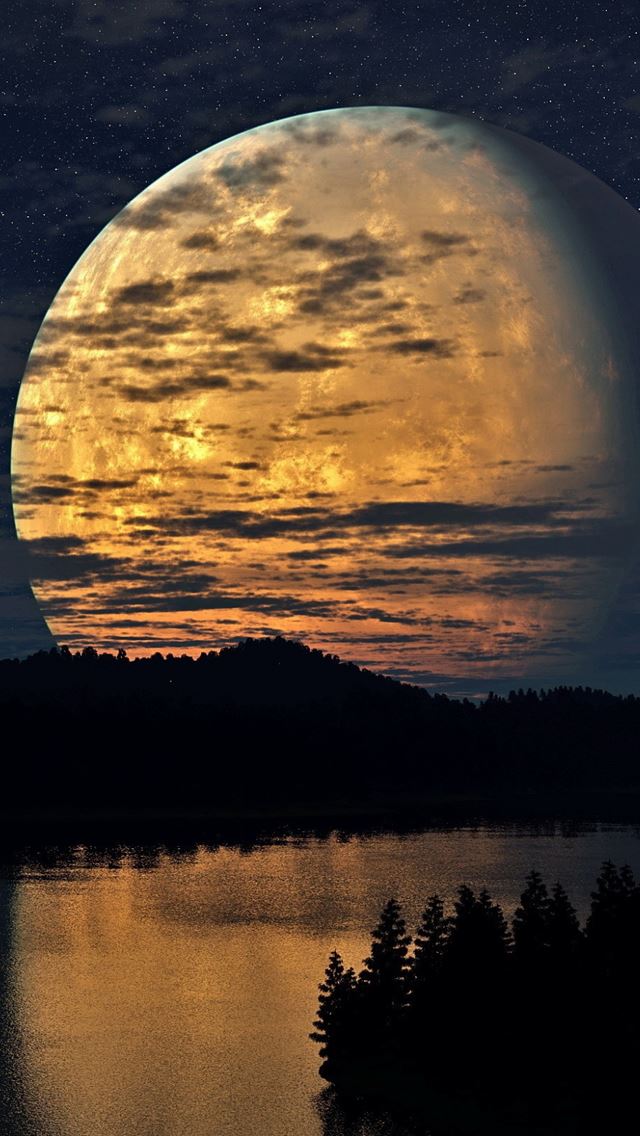 640x1136 Night Sky Moon Trees River Reflection - trees iPhone Wallpaper