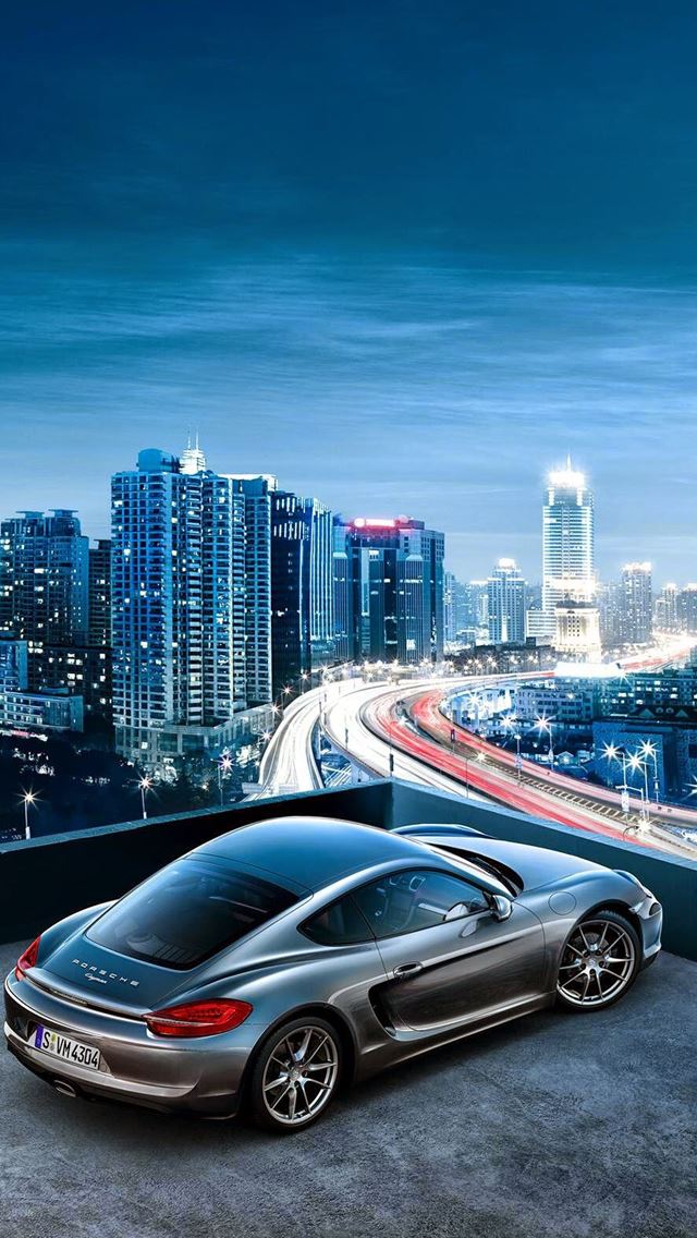640x1136 Porsche Cayman City View  - skyscraper iPhone Wallpaper