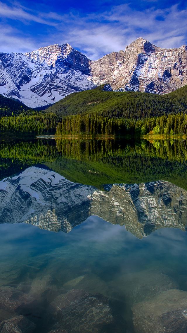 640x1136 Mountain Landscape Reflection Mountains Lake Rocks - lake iPhone Wallpaper