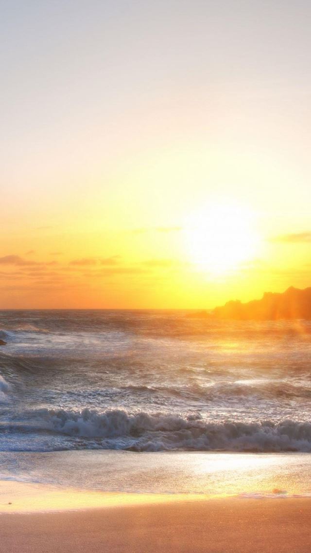 640x1136 Rough Sea Beach Shining Sun  - sun iPhone Wallpaper