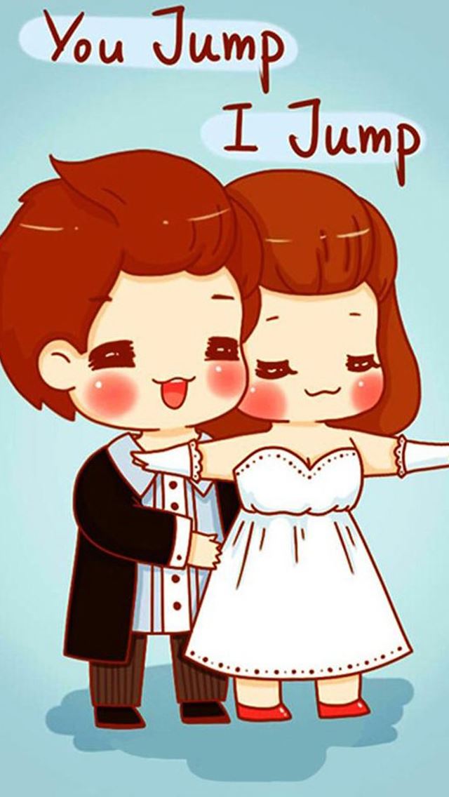 640x1136 Cute Cartoon You Jump I Jump - lovers iPhone Wallpaper