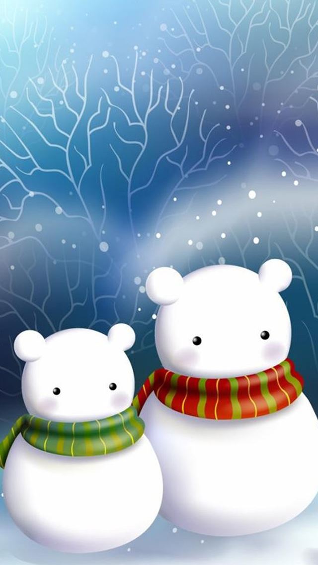 640x1136 Cartoon Snowman In Scarf Tree Background - snowman iPhone Wallpaper