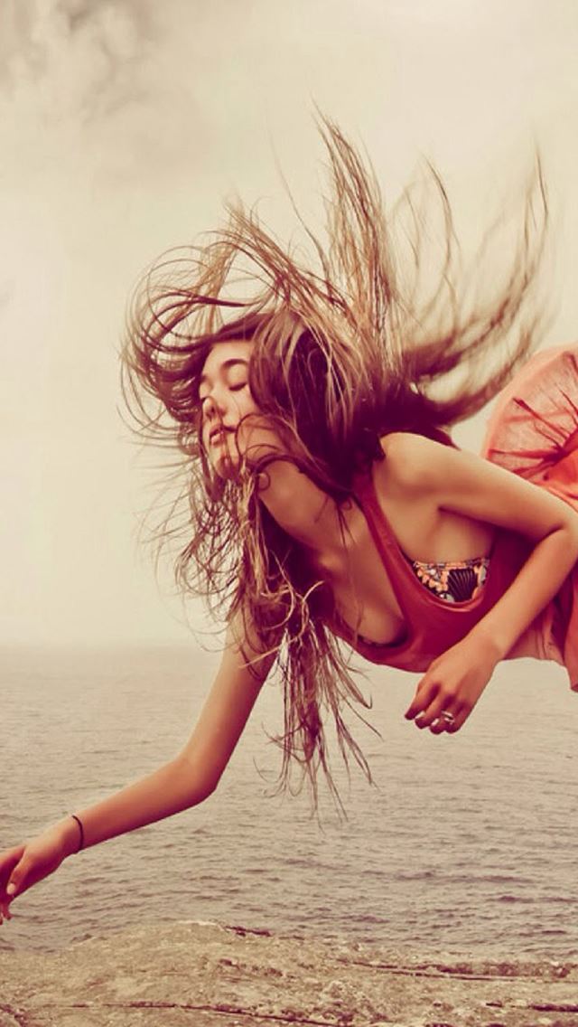 640x1136 Red Dress Girl Levitation - falling iPhone Wallpaper