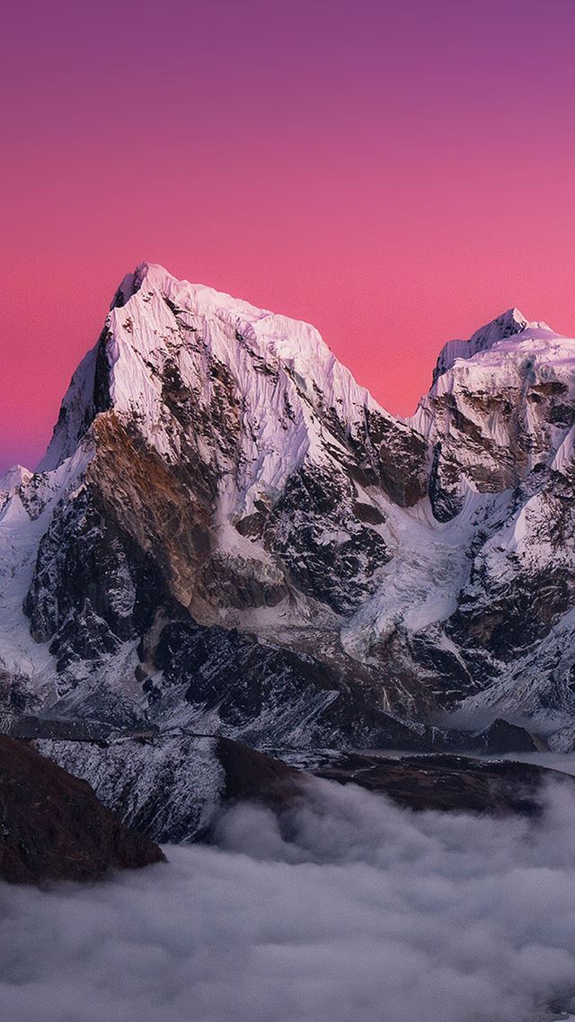 640x1136 Nature Snowy Mountains Red SKy - mountains iPhone Wallpaper