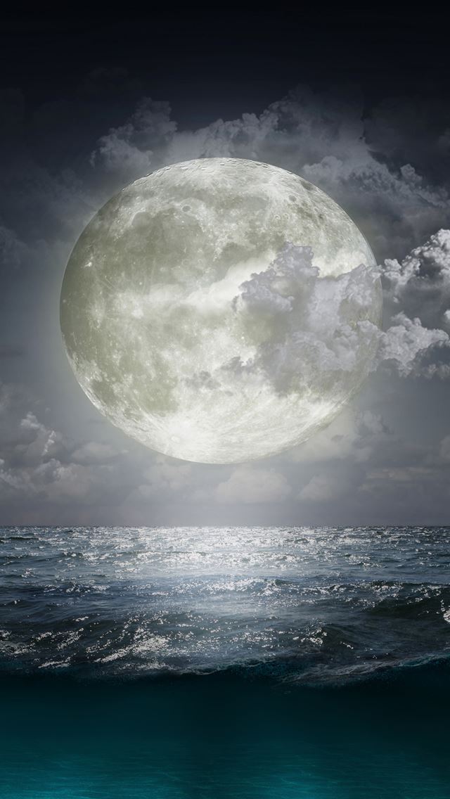 640x1136 Creative Moon Surge Beach - wave iPhone Wallpaper