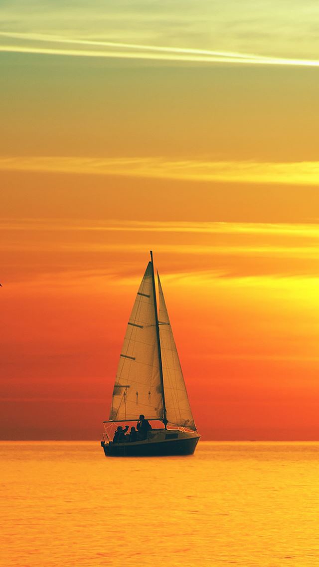 640x1136 Pure Sail On Golden Sunset Ocean - skyscape iPhone Wallpaper
