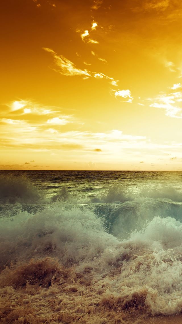 640x1136 Twilight Spray Golden Sunset Landscape - wave iPhone Wallpaper
