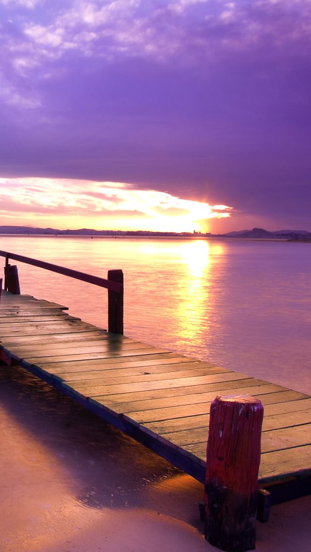 640x1136 Purple Dusk Corridor Bridge Over Seaside - clouds iPhone Wallpaper