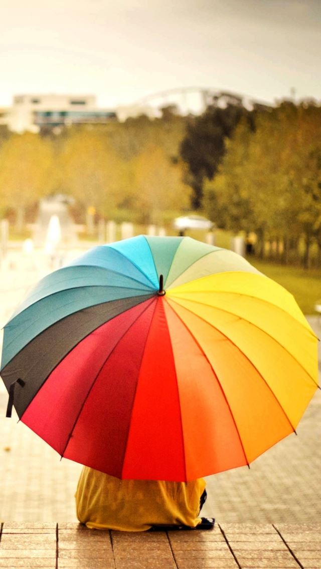 640x1136 Colorful Umbrellas Kid Rainbow Weather Mood - weather iPhone Wallpaper