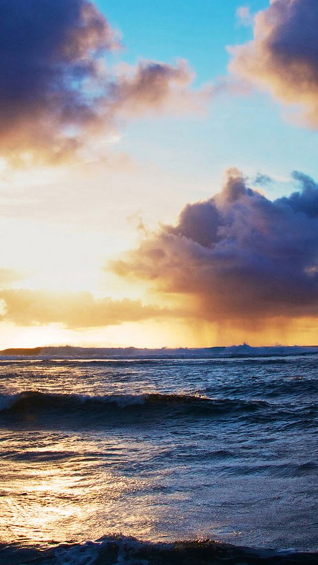 640x1136 Ocean Beach Surging Wave Cloudy Sunny Skyscape - cloudy iPhone Wallpaper