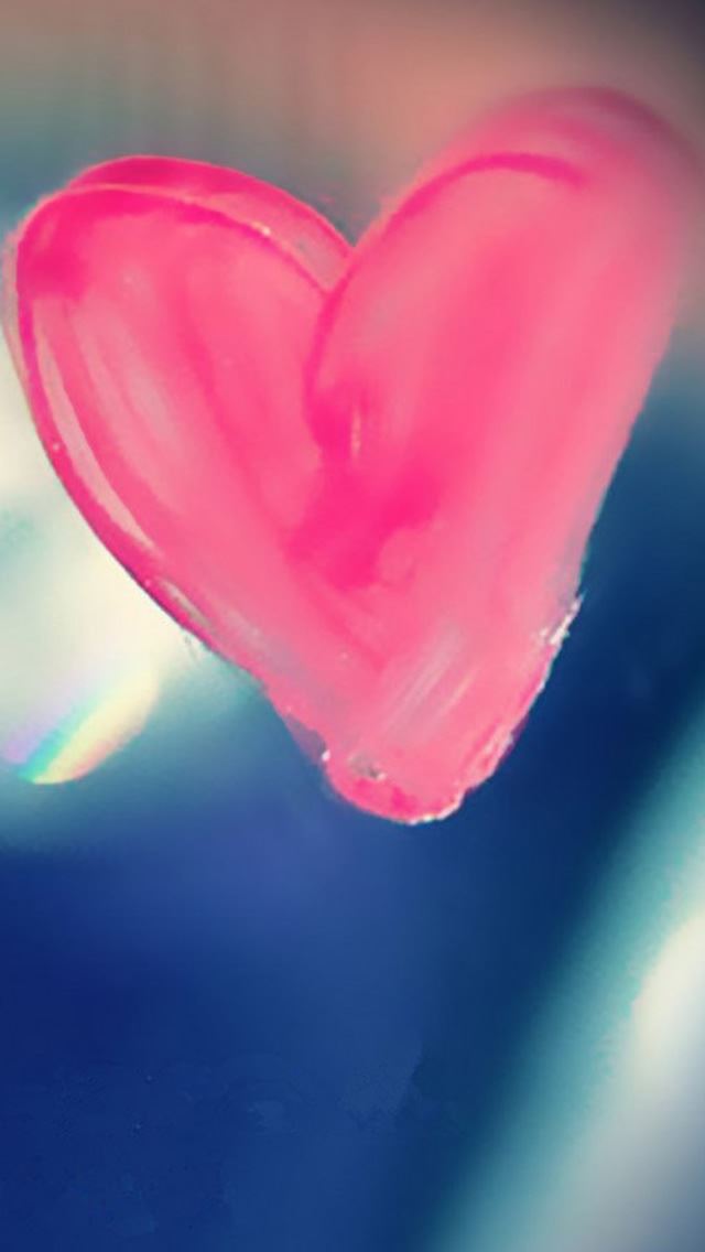 640x1136 Pure Pink Love Heart Drawn On Glass Window - window iPhone Wallpaper