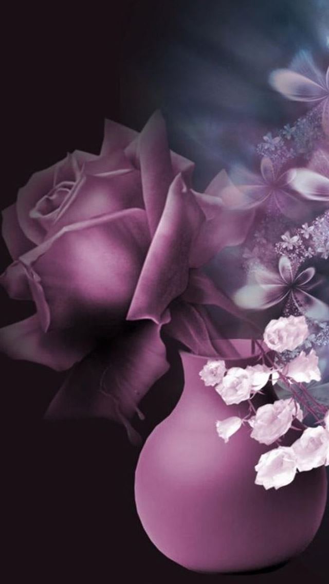 640x1136 Purple Pink Rose Vase Drawn Art - beautiful iPhone Wallpaper