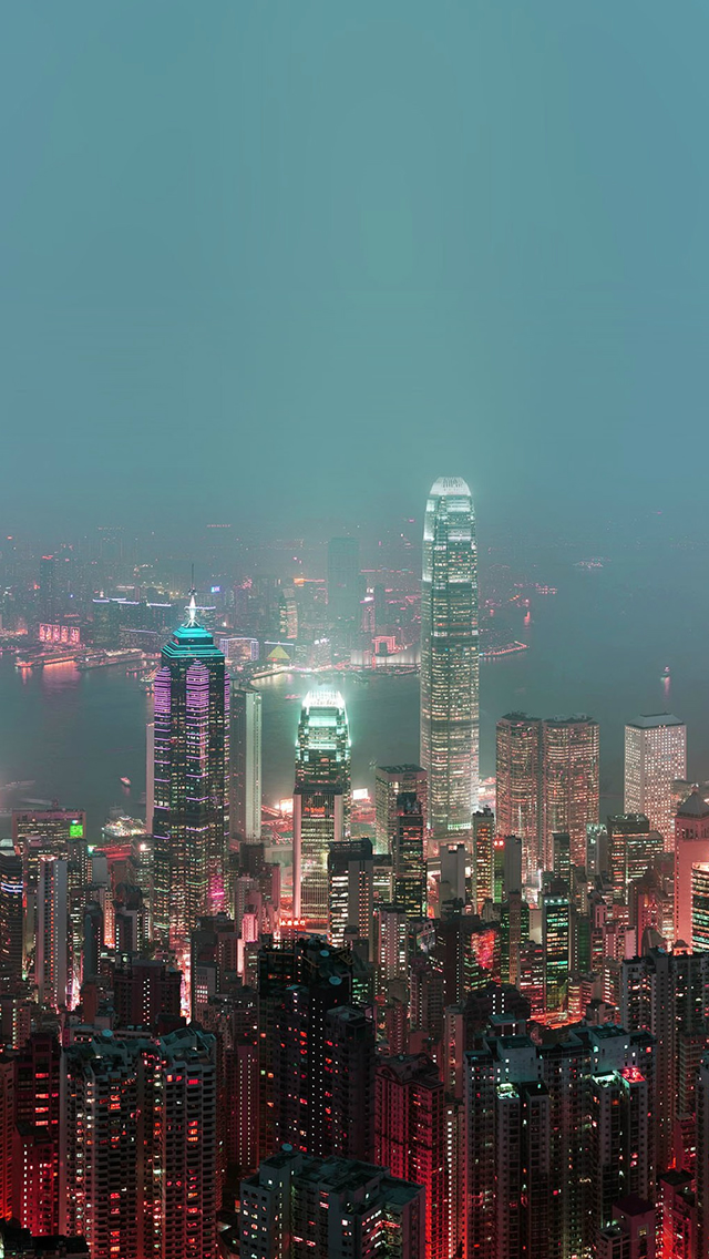 Skyline Hongkong Fire City Night Live iPhone wallpaper 