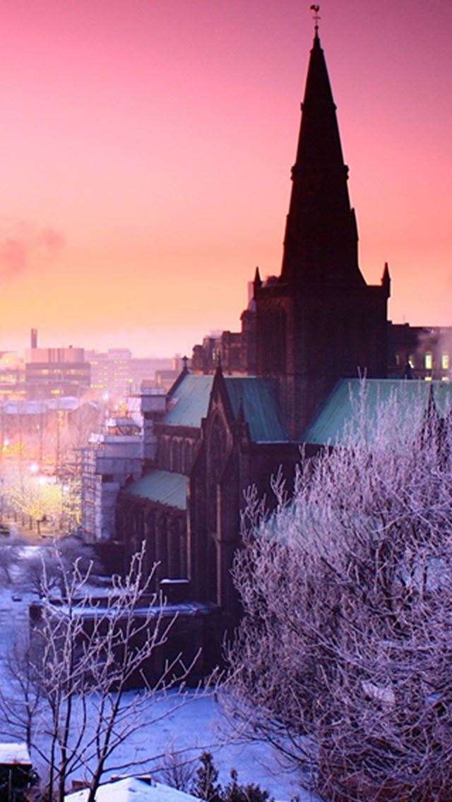 640x1136 Winter Snowy Tree Castle Art Drawn - castle iPhone Wallpaper