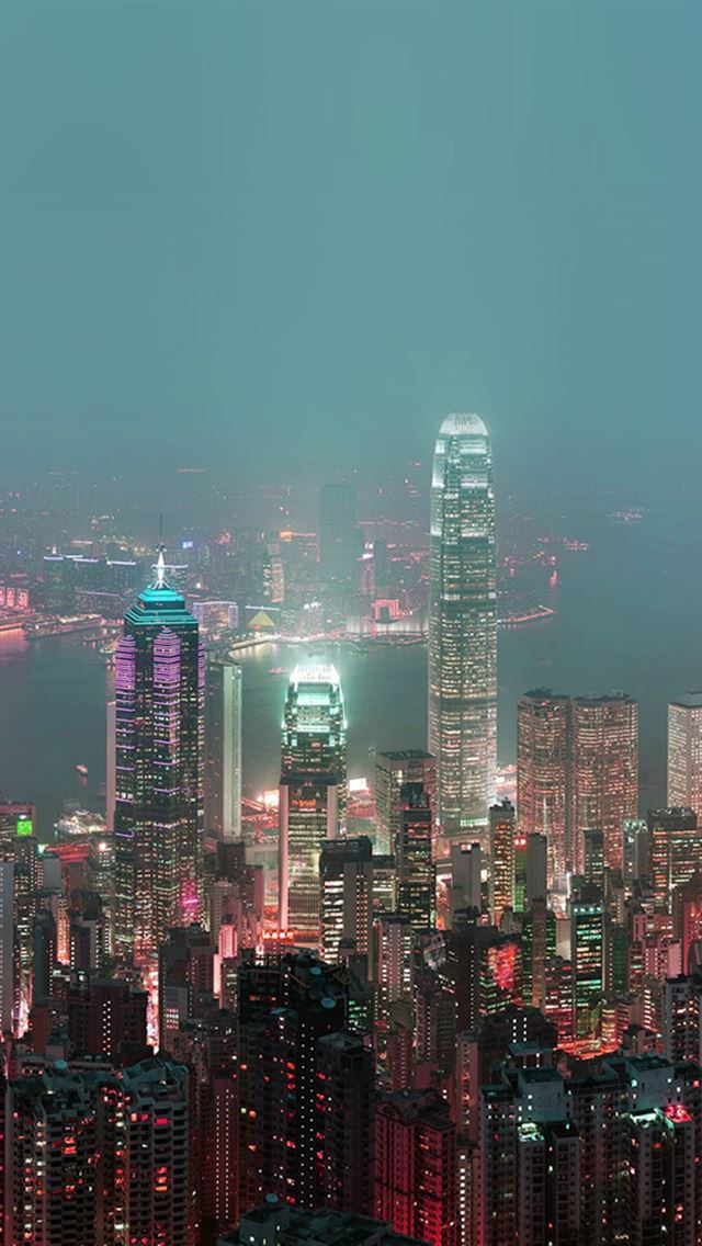 640x960 Nature Hongkong Cityscape Skyline Night Live Scene - buildings iPhone Wallpaper