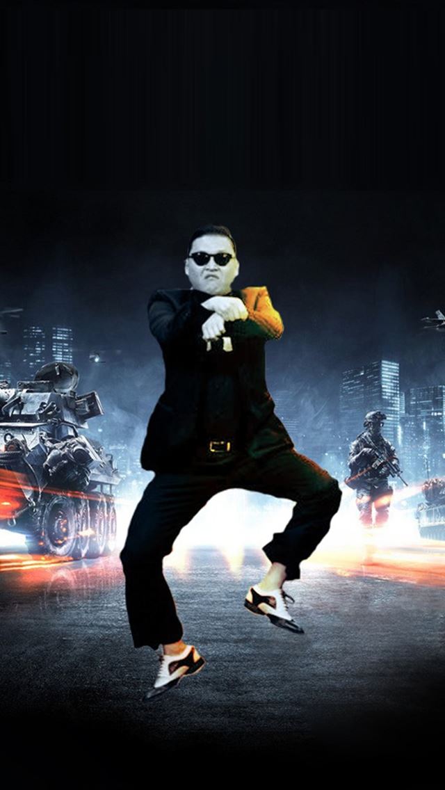 640x1136 Fun Gangnam Style Psy Battlefield - dancing iPhone Wallpaper