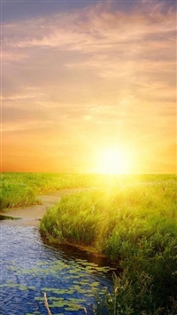Nature Sunrise Bright Lake Field Landscape wallpaper
