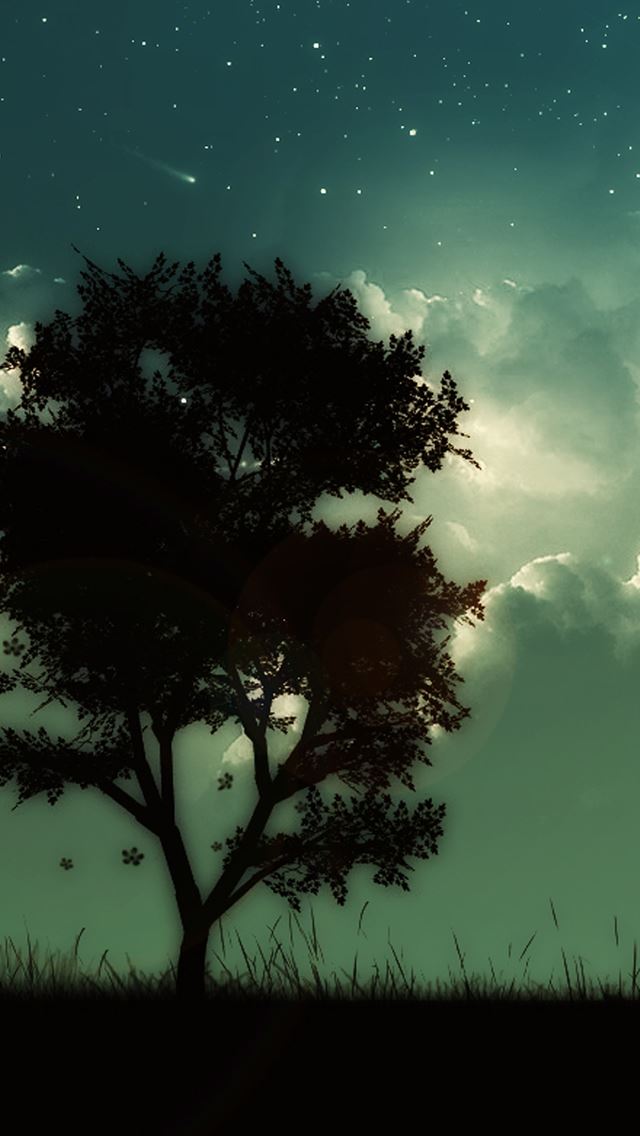 640x1136 Starry Shiny Cloudy Skyscape Lonely Tree Night Hill - hill iPhone Wallpaper