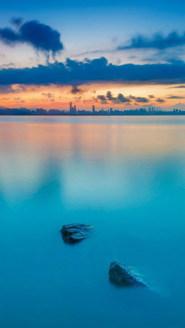 640x1136 City Calm River Nature Blue Sunset - view iPhone Wallpaper