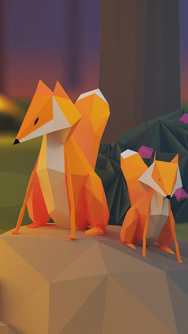 Two Fox Illust Art 3D Animal iPhone Wallpapers Free Download