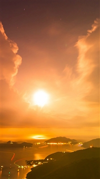 British Night Sunset Lake Sea Mountain Nature wallpaper