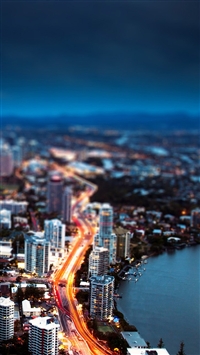 Nature Riverbank Night Light City View wallpaper