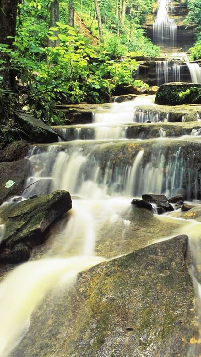 640x1136 Nature Rock Waterfall Descent - waterfall iPhone Wallpaper