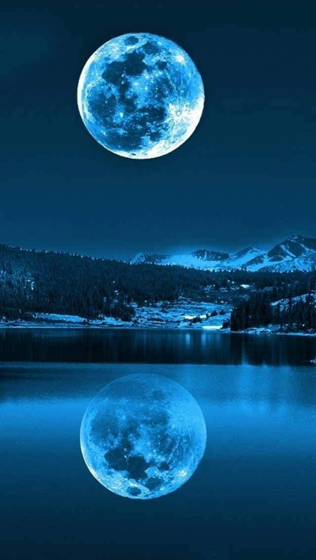 Super Moon Hanging Sky Lake Shadow iPhone wallpaper 