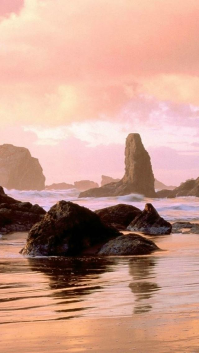 640x1136 Pink Nature Ocean Rock Beach Landscape - stone iPhone Wallpaper