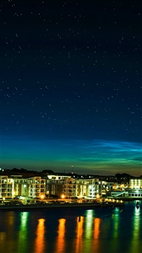 Aalborg Night Scene From Sea Dark Cityscape wallpaper