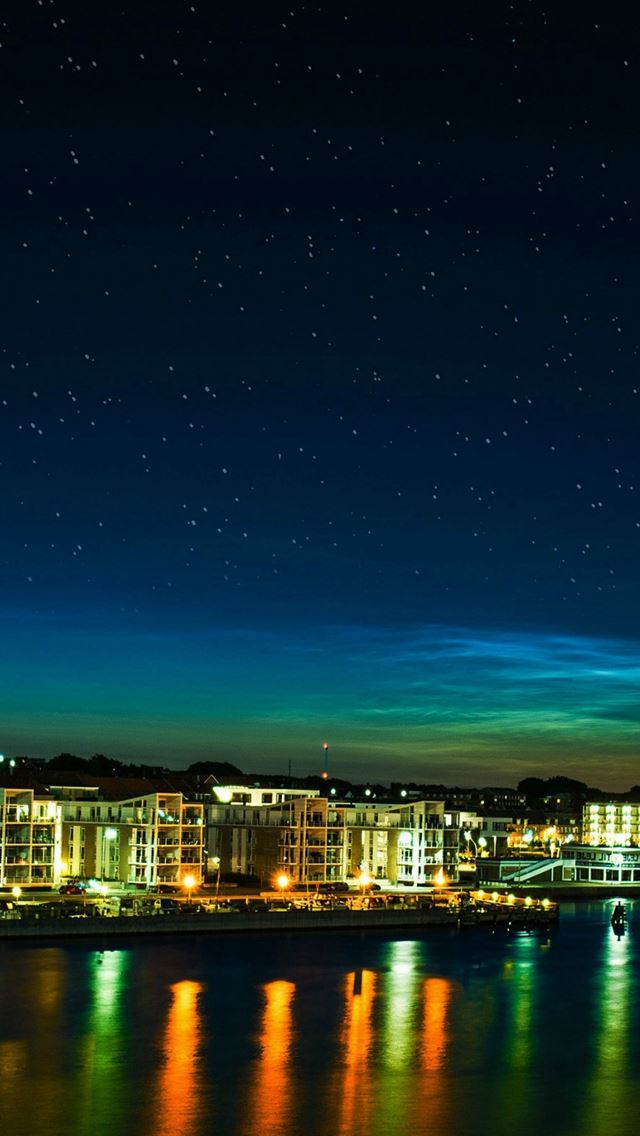 640x1136 Aalborg Night Scene From Sea Dark Cityscape - riverbank iPhone Wallpaper
