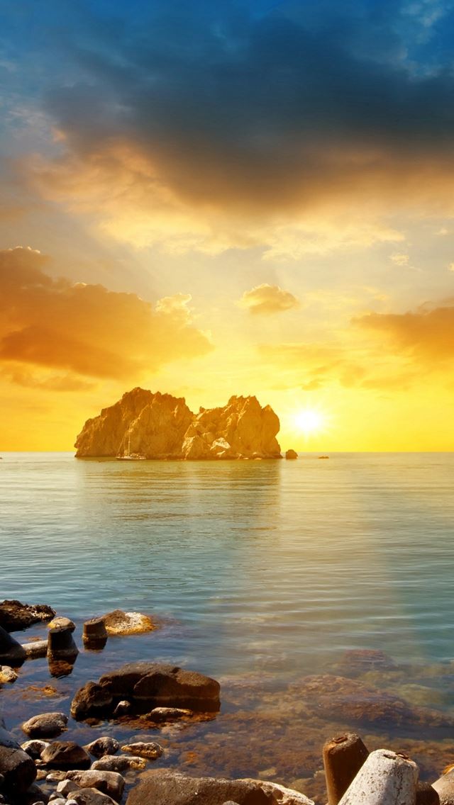 640x1136 Coast Tranquil Sunset Landscape - yellow iPhone Wallpaper