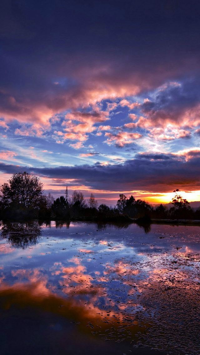 640x1136 Nature Fantasy Sunset Landscape - trees iPhone Wallpaper