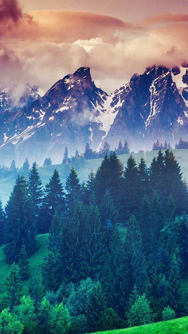 640x1136 Forest Hills Snowy Mountains And Sunset Clouds - snowy iPhone Wallpaper