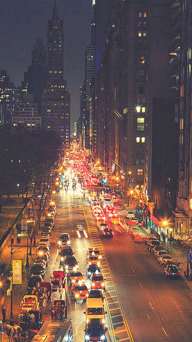 640x1136 Busy New York Street Night Traffic - buildings iPhone Wallpaper