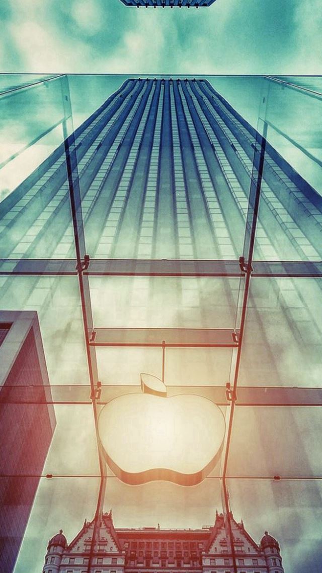 640x1136 Apple Store NYC Window Reflection - clouds iPhone Wallpaper
