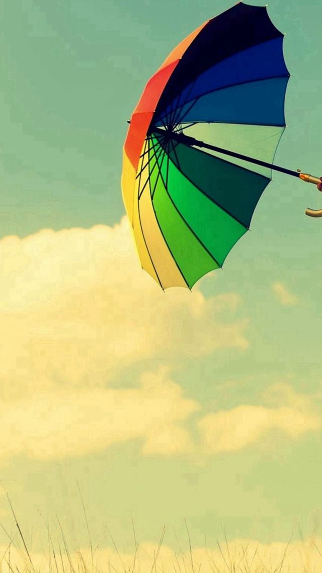 640x1136 Colorful Umbrella Field Clouds - yellow iPhone Wallpaper