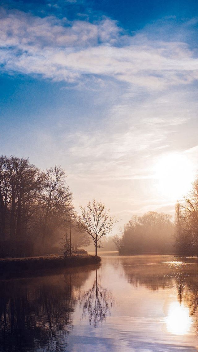 640x1136 Lake Calm Tree Mountain Sunny Day Nature - tree iPhone Wallpaper