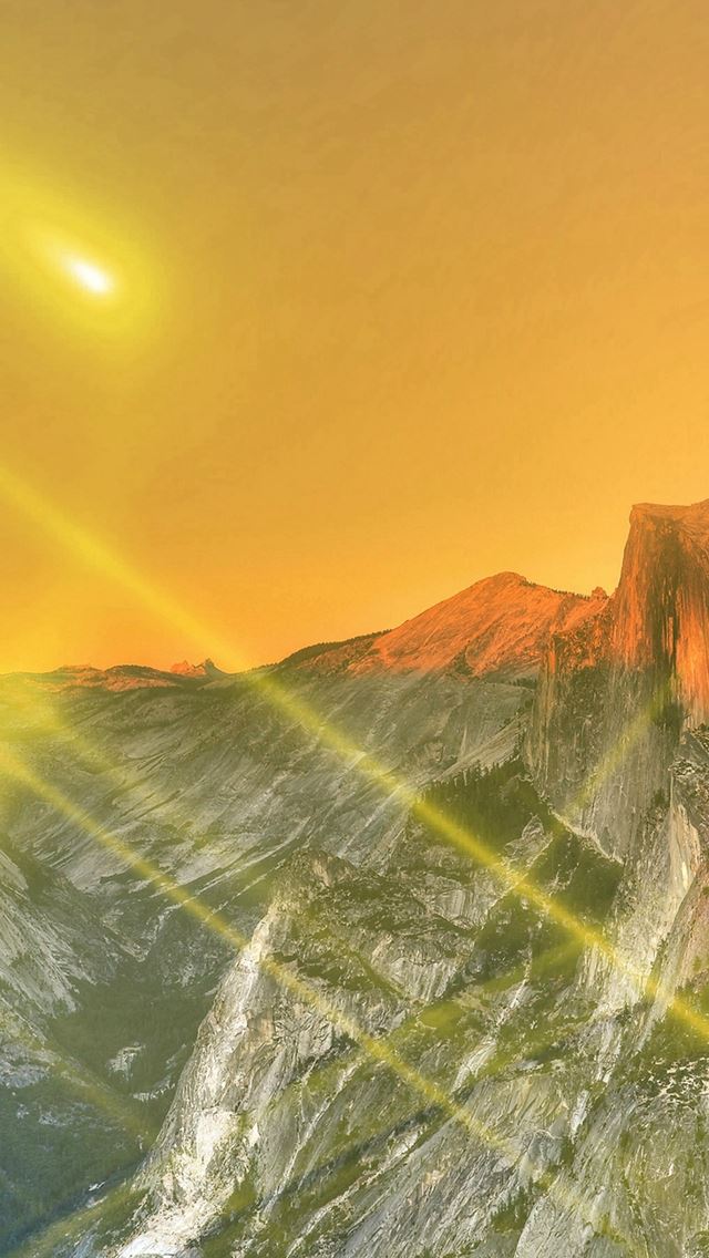 640x1136 Yosemite Mountain Art Yellow Flare Sky Nature - yellow iPhone Wallpaper