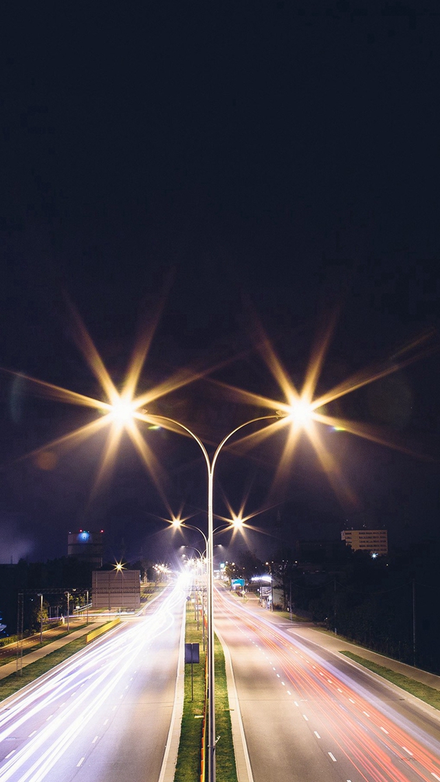 Night Road Exposure Dark Light City Car iPhone wallpaper 